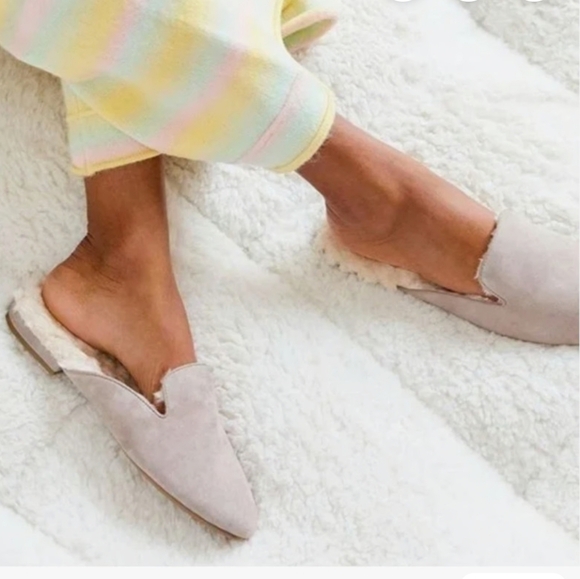 Birdies Shoes - Birdies Taupe Suede Fur Mules Size 9.5
